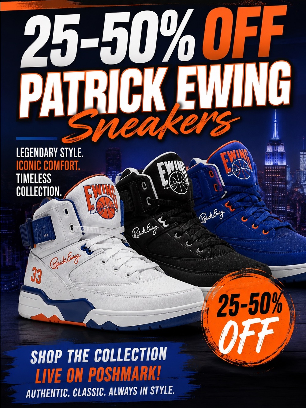 25-50% OFF Patrick Ewing Sneakers - Live Sale